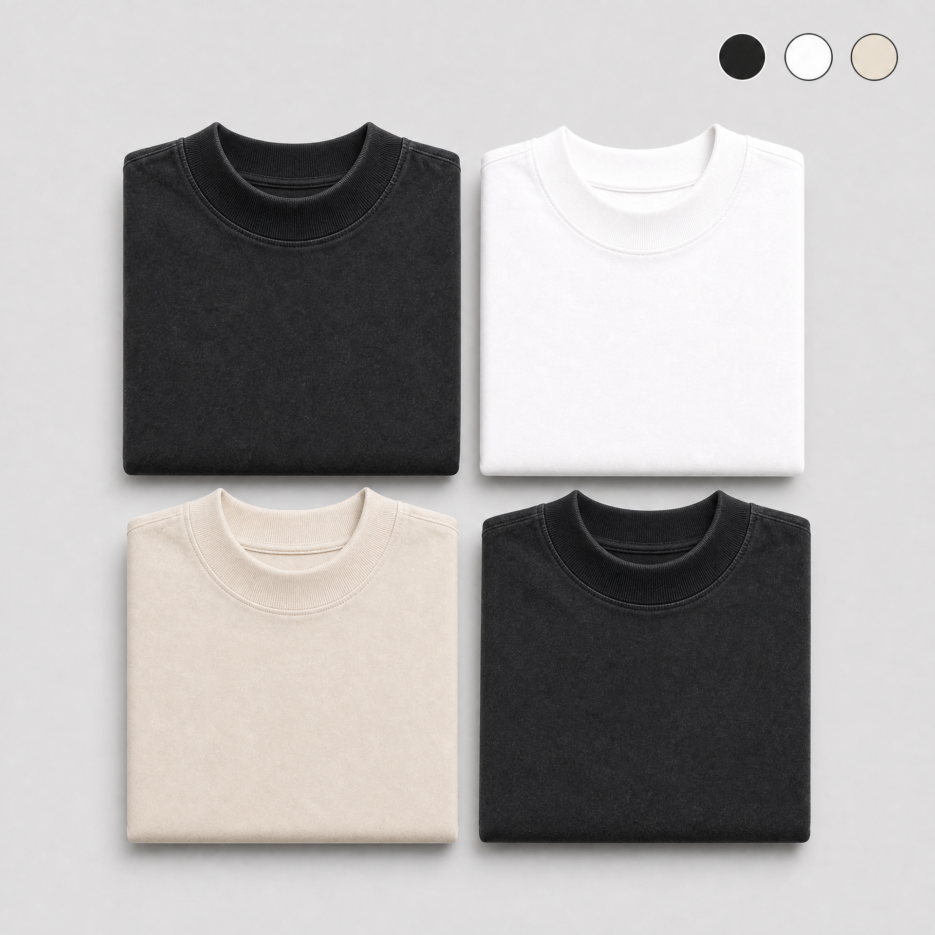 Kit 4 Camisetas Oversized Gola Alta 94% Algodão 6% Elastano