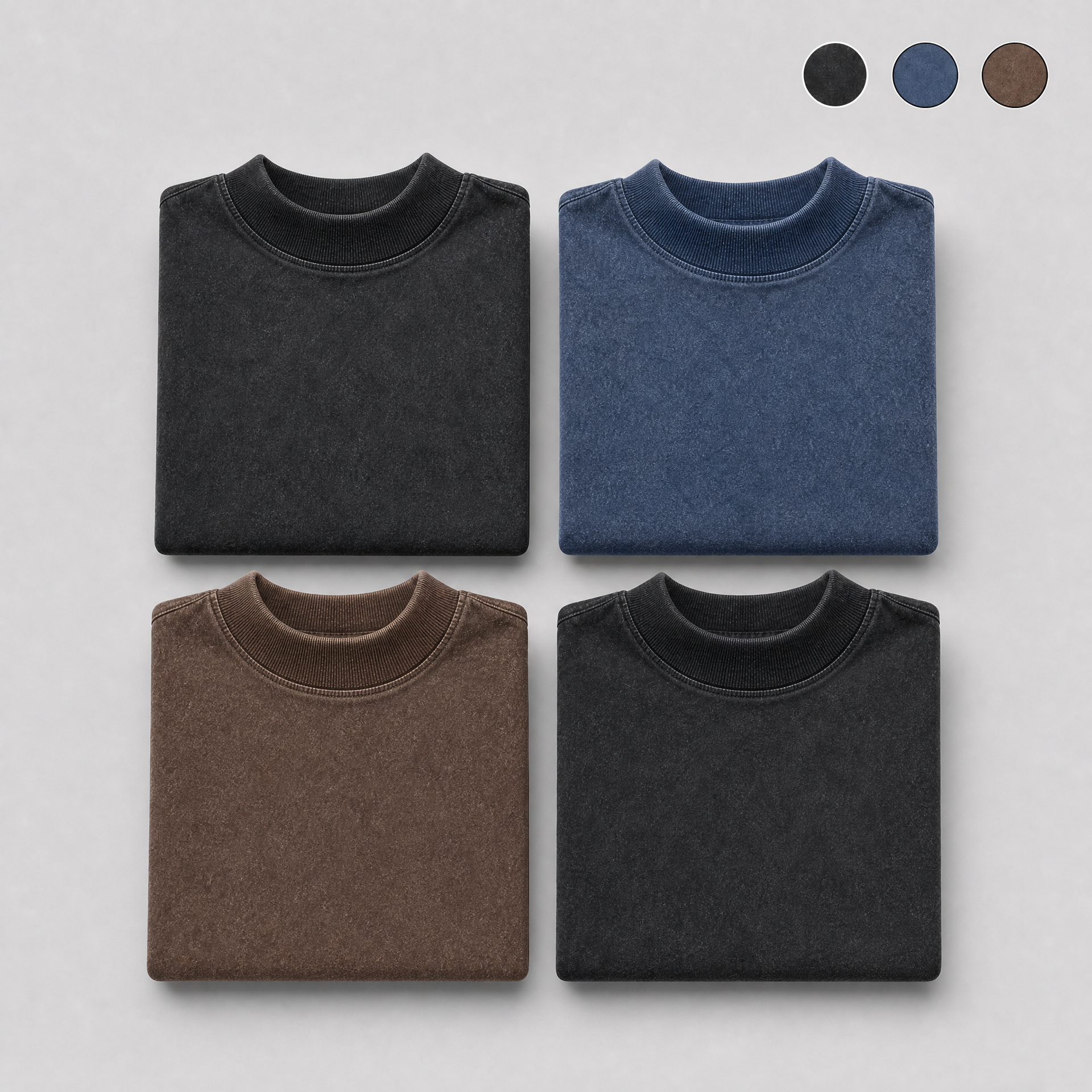 Kit 4 Camisetas Oversized Estonada Gola Alta Ribana 2x1 Canelada Fio 30/1 100% Algodão