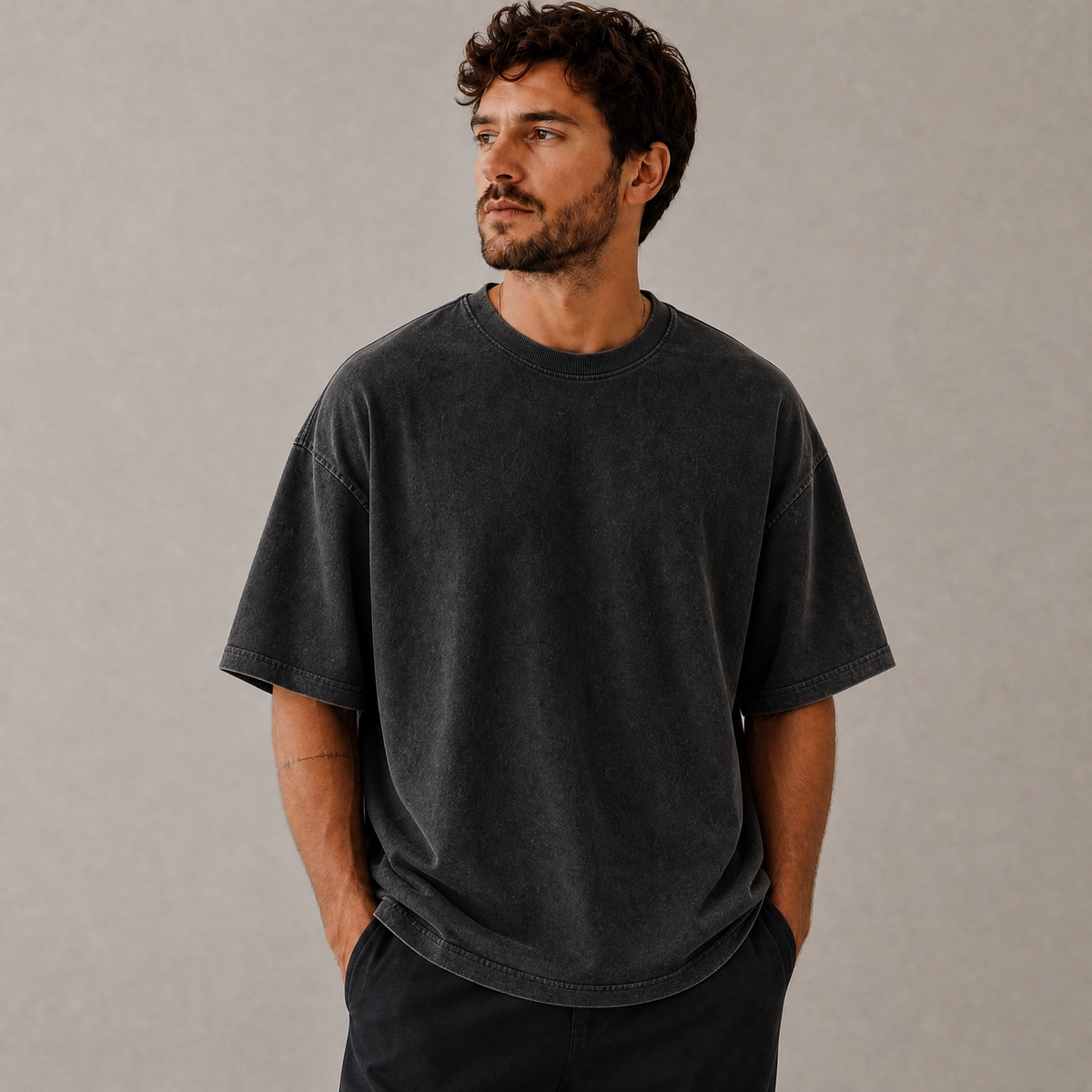 1 Peça — Camiseta Oversized Estonada Gola Alta Ribana 2x1 Canelada Fio 30/1 100% Algodão