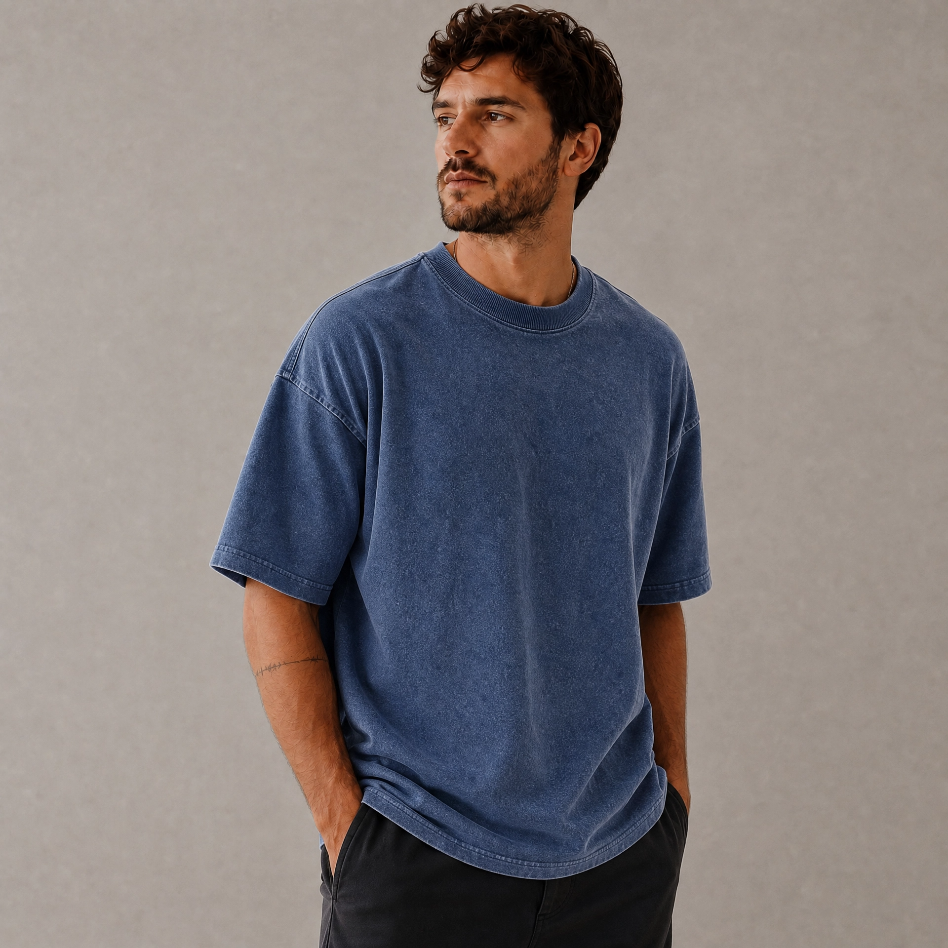1 Peça — Camiseta Oversized Estonada Gola Alta Ribana 2x1 Canelada Fio 30/1 100% Algodão