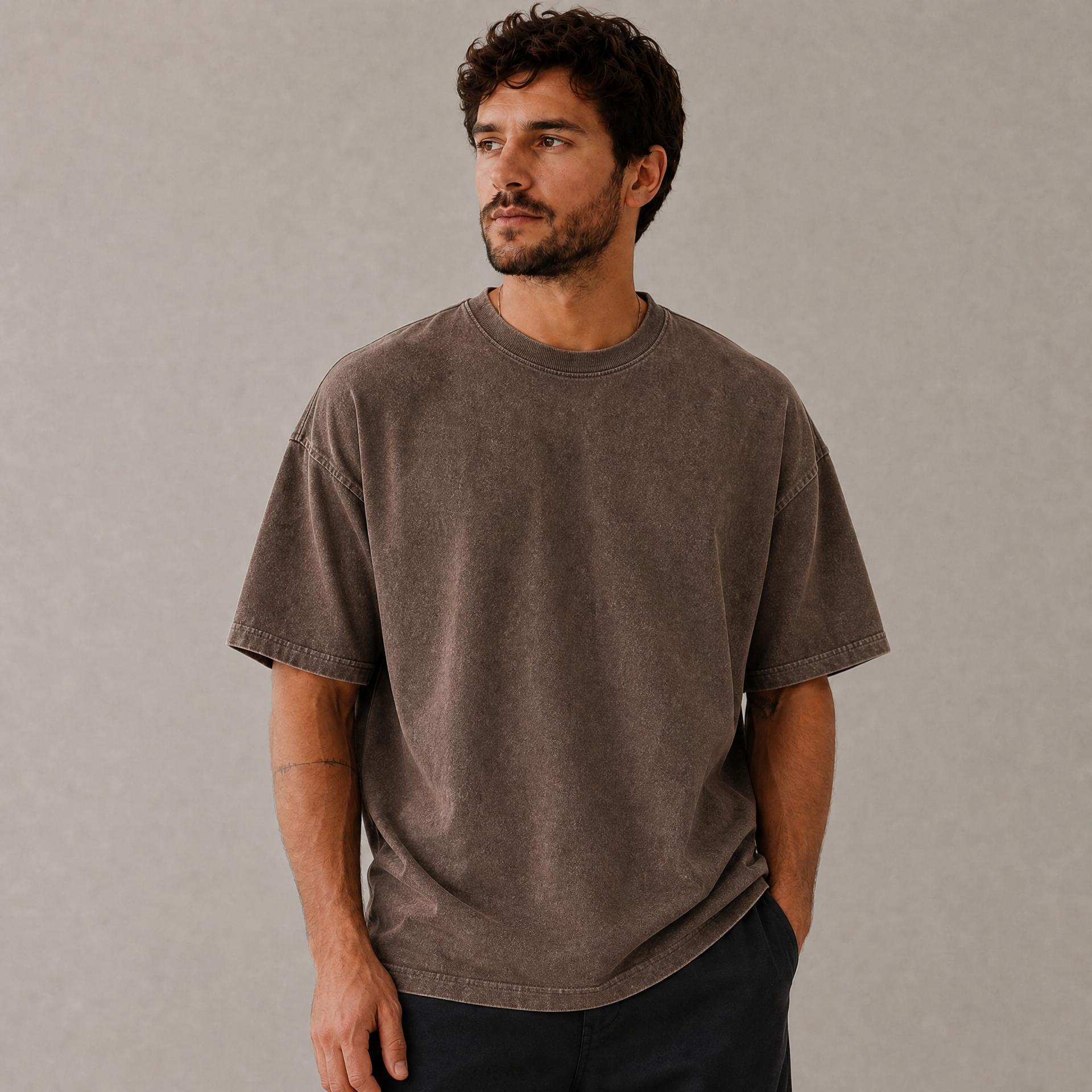 1 Peça — Camiseta Oversized Estonada Gola Alta Ribana 2x1 Canelada Fio 30/1 100% Algodão